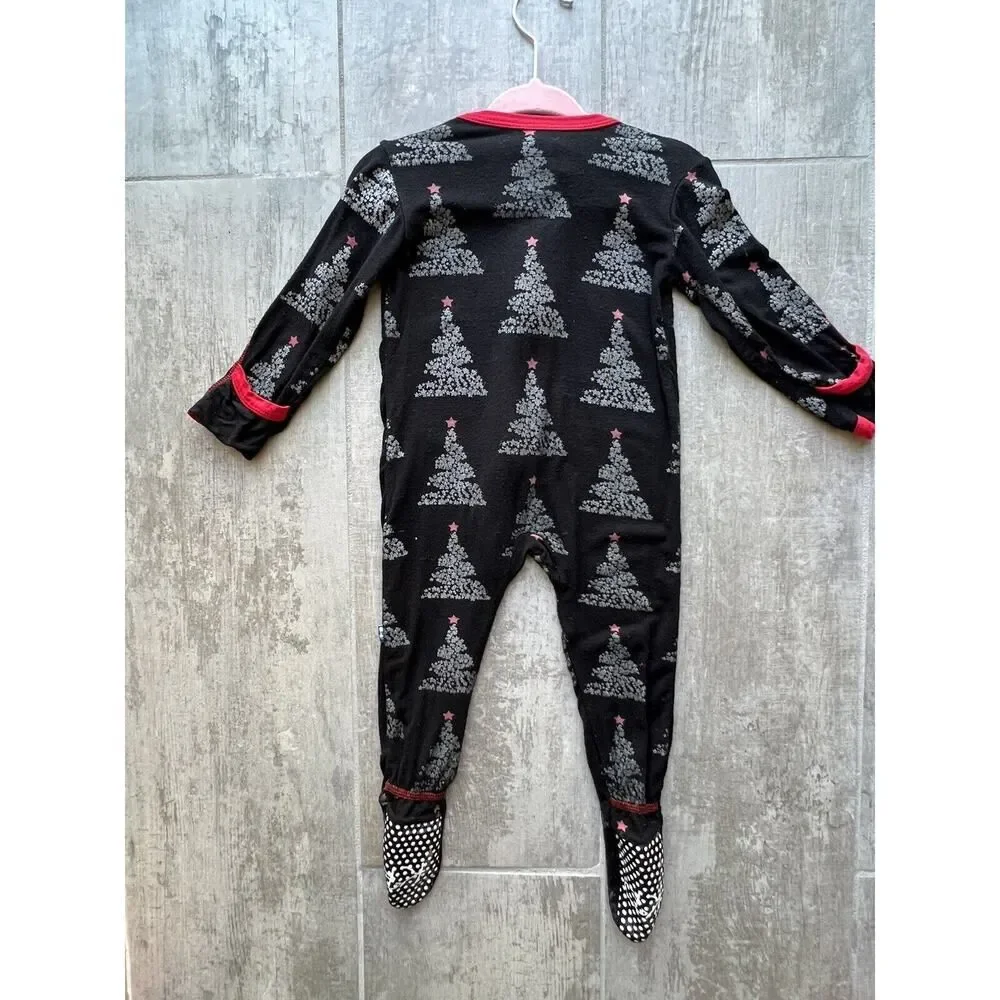 KICKEE PANTS Christmas Tree Foil One Piece Sleeper Pjs Zip Pajamas Black 6-9m